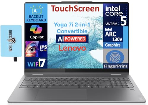 Lenovo Yoga 7i 2 en 1 AI Copilot + Laptop Pantalla táctil 2K de 16 pulgadas (Intel Ultra 5 Series 2, 16GB LPDDR5X, 512GB M.2 PCIe SSD, KB retroiluminado, huella dactilar, 2 TB 4, Win 11 Pro) con