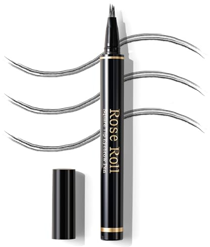 Rose Roll Crayon à sourcils Microblading étanche avec brosse à poils souples, Feutre à Sourcils Couleur longue durée, Définissez un maquillage très naturel, 02 Marron Foncé