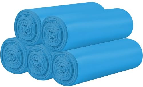 5 Rollen kleine Müllbeutel - 100 Stück robuste 15 Liter Müllsäcke für Haushalt, Büro, Küche, Bad & Kinderzimmer (Blau)