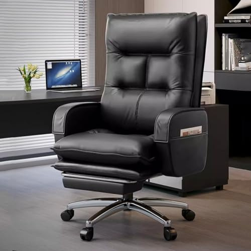 Professioneller Executive-Arbeitsstuhl mit hoher Rückenlehne und Fußstütze, 7-Punkt-Drehgelenk, Leder, mit gepolsterten Armlehnen für das Home Office, ergonomisches Design für Komfort und Un