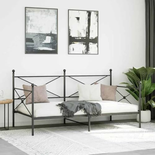 Homvdxl Metall Tagesbett Bettgestell 100x200 cm Einzelbett mit Kopfteil und Lattenrost Einzelschlafsofa Tagesbett für Schlafzimmer Wohnzimmer Gästezimmer Schwarz