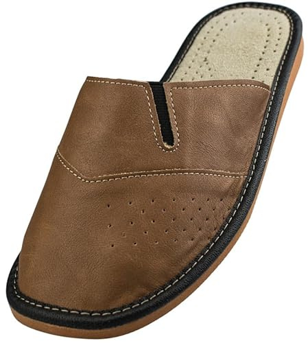 APREGGIO Ciabatte Uomo Pelle - Comode Pantofole da Uomo Pelle - Scarpe Uomo Fatto a Mano - Pelle Pantofole da Uomo – Uomo Pantofole con Suola in Gomma