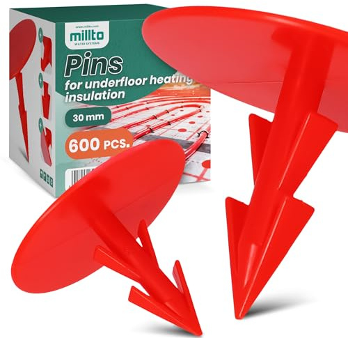 600x Millto Clips Chauffage Au Sol Film 30 mm Agrafes Fixation Chevilles Crochets Ancrages Pointes Supports Montage Feuille Isolation Polystyrène Rouge