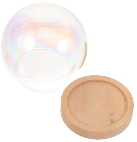 TOYANDONA Glass Dome with Wood Base Pearlescent Bubble Ball Display Cover for Diy Crafts Making Preserved Flower Glass Cover for Micro Landscape and Indoor Desktop Decoration 4.00 X 3.50 X 3.50 cm