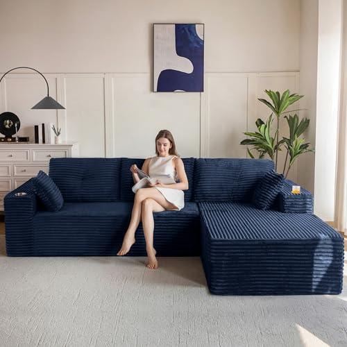 MAXYOYO Modulares Sofa und Chaiselongue, Cloud Boneless Couch, 3-4-Sitzer-Ecksofa Links/Rechts Verstellbar, Cordbezug, Übergroßes L-förmiges Schlafsofa für das Wohnzimmer, Keine Montage Erforderlich