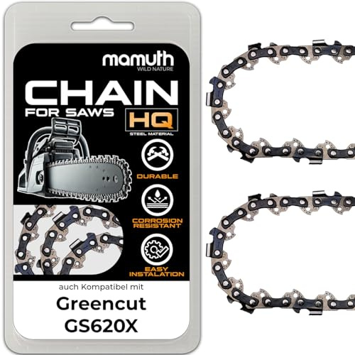 Lot de 2 chaînes de tronçonneuse 50 cm 1,5 mm 0,325 76 TG pour Greencut GS620X