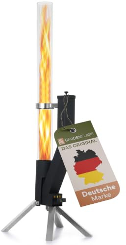 GARDENFLARE Feuerrohr Klassik - Edelstahl Pelletfackel, Multicolor Schwarz | Dekorative Feuersäule & Terrassenfeuer aus Edelstahl, Schwarz-Silber, Pelletbetrieb, Flammenspiel im Glaszylinder, 1,3 m hoch