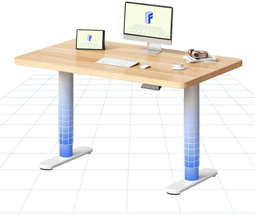 FLEXISPOT Höhenverstellbarer Schreibtisch mit runden Tischbeinen – ästhetischer Sitz-Steh-Arbeitsplatz mit ausgewogenen Proportionen und ruhiger Präsenz, 100×60 cm (Weiß + Ahorn)