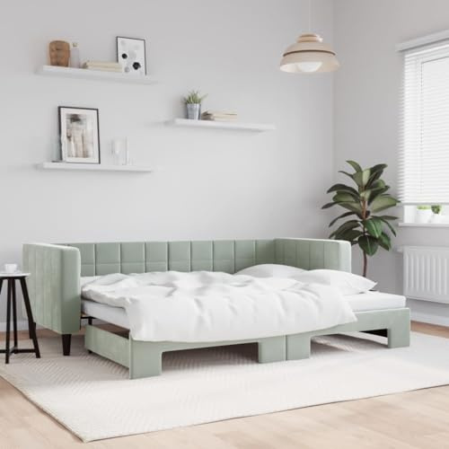 Frdhee Polsterbett Seniorenbett,Tagesbett Ausziehbar Hellgrau 80x200 cm Samt,Sofabett für Schlafzimmer Gästezimmer