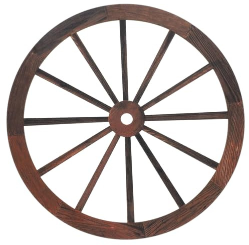 Milisten Wagon Wheel Wall Decor Wooden Wheel Wall Art Vintage Wood Decor with Lanyard Rustic Hanging Ornament for Garden Home Living Room Study Office