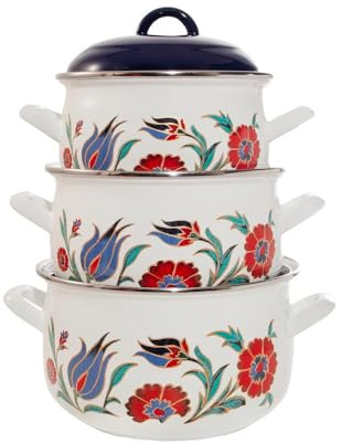 Serenk Premium Emaille-Kochtopfset, 3-teilig, 18/20/22 cm, Dunkelblau