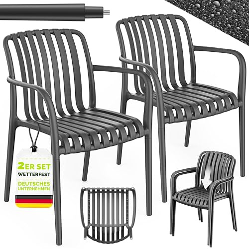 tillvex® Gartenstühle 2er Set Stapelbar Wetterfest mit Armlehne bis 120kg | Outdoor Stühle UV-beständig | Gartenstühle Balkonstuhl Outdoor Kunststoff | Terrassenstuhl Gartenmöbel Balkon Garten Terrasse