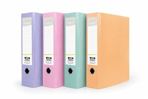 ¡Archivadores de Colores pastel! Pack 4 (lila, rosa, verde y naranja) – Organiza tus apuntes y documentos. Caben hasta 500 hojas – Fácil de abrir con palanca – Lomo ancho. OFFICEPAPER