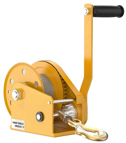 NKURTPC Cabrestante Elevador Manivela Manual de 1200 Libras, cabrestante autoblocante bidireccional, pequeño polipasto tracción portátil para Dispositivo Remolque Carga Cabrestante Eléctrico(5m Rope)
