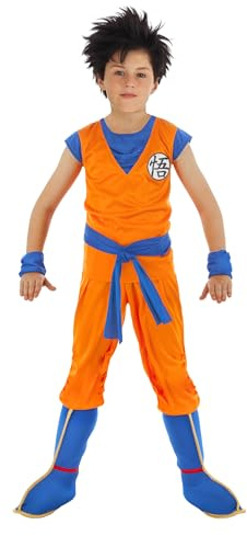 Chaks - Costume da Goku Saiyajin per ragazzi, convention anime, cosplay | Costume ufficiale di Dragon Ball, set da 7 pezzi con maglietta, pantaloni, cintura e accessori per il Carnevale