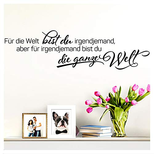 Wandaro Wandsticker Spruch Für die Welt bist du | schwarz 80 x22 cm | Wandaufkleber Flur Wandspruch Wohnzimmer Wandtattoo Aufkleber W3474