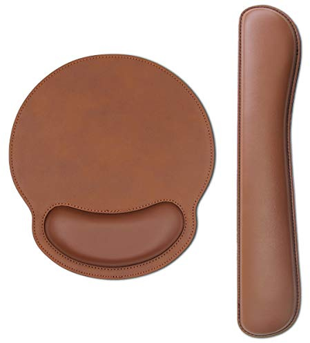 RICHEN Ergonomische PU-Leder-Handballenauflage und Mauspad mit Handgelenkstütze, Memory-Schaum-Set für Computer/Laptop, Gaming und Büro, bequem für einfaches Tippen und Schmerzlinderung (PU braun)