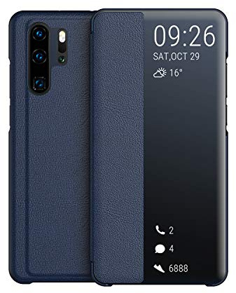 KANSi kompatibel mit Huawei P30 Pro Hülle, Smart View Flip Hülle + Schutzfolie - Navy