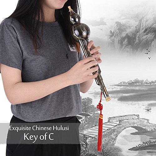 Wunderschöne Metalldraht-Zeichnung chinesische Hulusi Gourd Cucurbit Flöte Ethnic Wind Musical Instrument Key of C Aluminium Material Kupfer beschichtet für Anfänger Musik Liebhaber als Geschenk