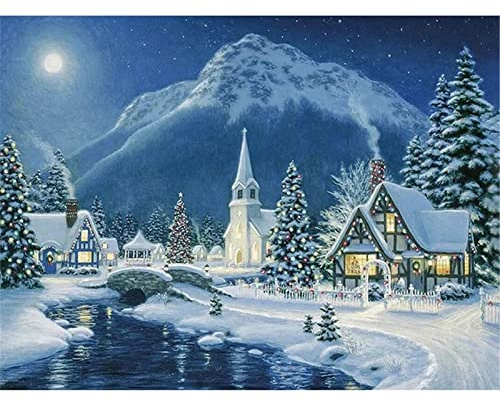 YSCOLOR Diamond Painting Diy 5D Diamantmosaik Snö Handgjord Diamantmålning Korsstygssatser Vinterlandskap Diamantbroderimönster Strass 30X40cm