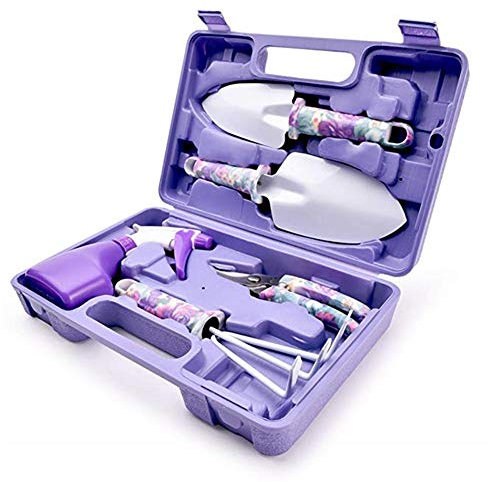 Queta Set di attrezzi da giardino, 5 pezzi, set di attrezzi da giardino con irrigatore per acqua Harrow Scissor Shovel per trapiantare fiori e verdure, per allentare terreno ed erbacce