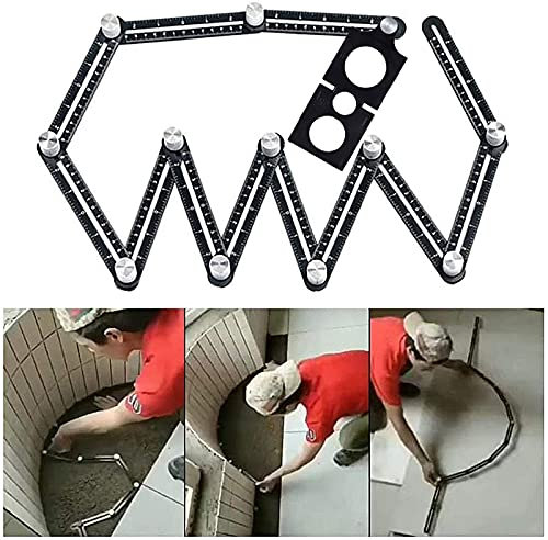 Template Tool Winkelschablone, Mehrwinkel-Messlineal, Aluminiumlegierung, 12-seitig, Ziegelwerkzeug mit Loch, Schwarz