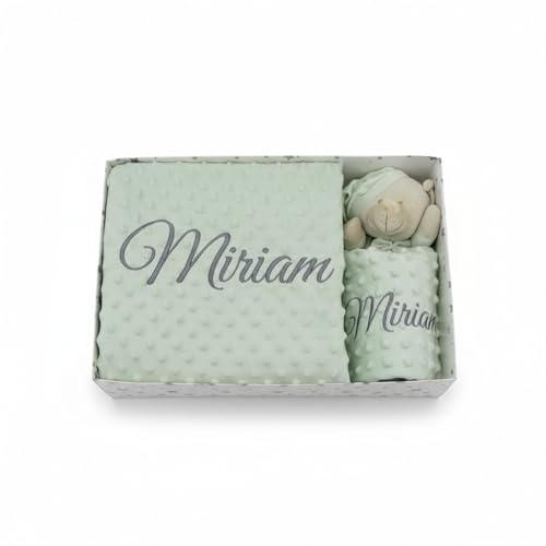 variouss Manta de Bebe Personalizado con su Nombre Bordado, Incluye DouDou, Manta Suave para Cochecito, Capazo o Cuna, Regalo de Nacimiento o Baby Shower (Verde)