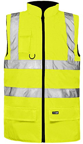 LIZZIE JACOBS Hi Viz Bodywarmer Reversible Fleece Lined High Visibility Gilet Hi Vis Reflective Waterproof Workwear Padded Vest Security Safety Wear Warm Waistcoat