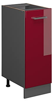 Vicco Apothekerschrank R-Line, Rot Hochglanz, 30 cm | 1 Auszug · Ohne Arbeitsplatte · Höhenverstellbare Füße · 2 Einlegeböden · ✓ Frei kombinierbar