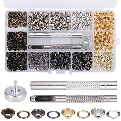Zocipro Eyelet Punch Kit, 400 Sets 5mm Grommets Eyelets Kit with Hole Punch Tool, Metal Grommet Tool Kit for Fabric Leather Shoes Bag Canvas Belt DIY Crafts (1/5 Inch Inside Diameter)