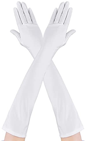 Yolev Guanti Lunghi da Donna Guanti da Opera Vintage Anni '20 in Raso Guanti da Sposa Bianchi da Sposa Guanti Elastici al Gomito