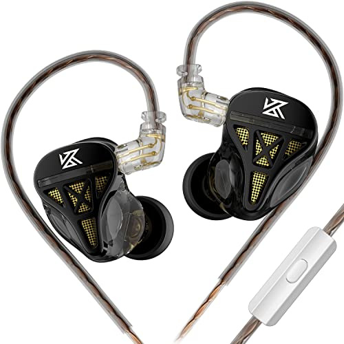 KZ DQS Dynamic Driver semi-ouvert HiFi Sound Intra-auriculaires / Earphones/Earbuds, KZ Extra Bassy Drummer In Ear Monitor Headset (Noir, avec Microphone)