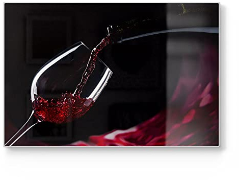 DEQORI Tabla de cortar de cristal | grande 30 x 20 cm | diseño vino tinto vertido en el vaso | placa de corte de diseño para cocina | tabla de desayuno antibacteriana y antideslizante | placa de