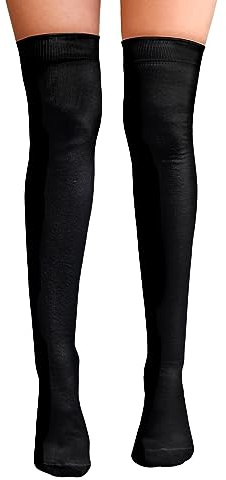 NuJake Over The Knee Thigh High Socks Girls Plain Cotton Lycra Cosplay School Sox (Black)