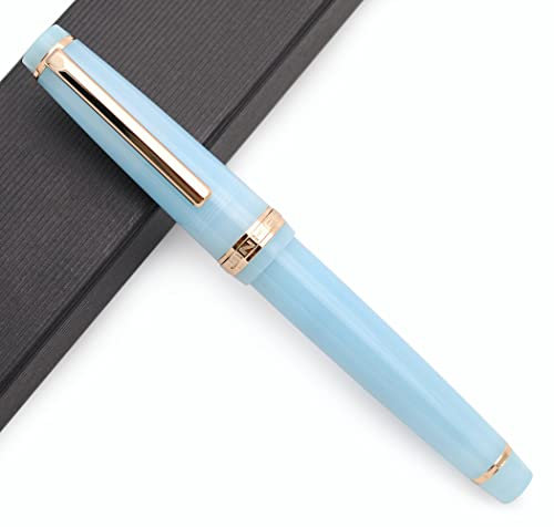 JINHAO 82 Celluloid Fountain Pen Acrylic Ink Pen with Ink Converter (Fine Nib, Gold Clip-Transparent Sky Blue)