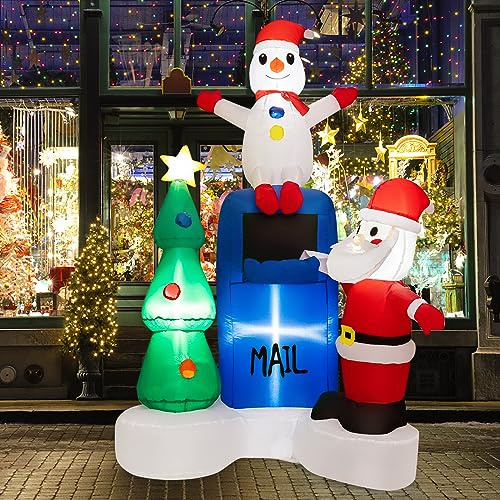 COSTWAY Gonfiabili Natalizi da 185 cm con Luci LED Incorporate | Babbo Natale Pupazzo di Neve Albero di Natale, Decorazione Natalizia Gonfiabile per Interni ed Esterni