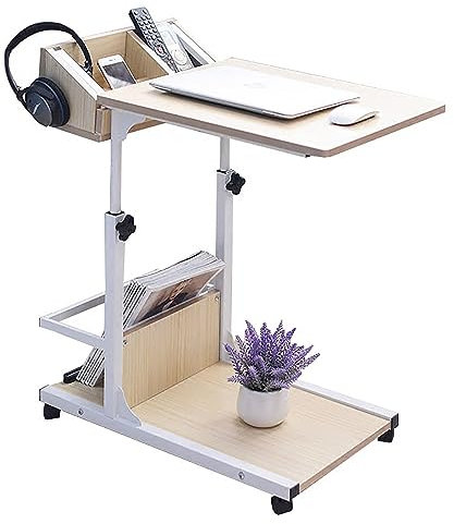 Beistelltisch aus Holz für Home Office Sofa Bett Tablett – Betttisch höhenverstellbar, tragbarer Laptop-Computer-Schreibtisch mit Rollen, mobiler rollender Stehpult