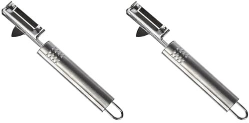 Fackelmann Pendelschäler OVALGRIFF, Universalschäler aus Edelstahl, robuster Schäler für Gemüse und Obst mit scharfer Klinge (Farbe: Silber), 19 x 1,5 x 3,5 cm, Menge: 1 Stück (Packung mit 2)