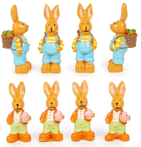 Logbuch-Verlag små påskhare-figurer, set om 8: Färgglada minikaniner påskdekoration, påsksmycken för bordsdekoration, presenter och påsk, högkvalitativa dekorativa figurer av polyharts, inomhus, 4 cm
