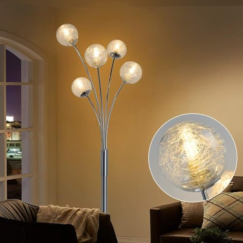 DINGLILIGHTING Stehlampe Wohnzimmer, LED Stehlampe Chrom mit Kristallpendel, Modern Led Stehleuchte mit Fußschlter und 9W 3000K Warmweiß E27 Birne für Dekoration, Schlafzimmer, Esszimmer, Wohnzimmer