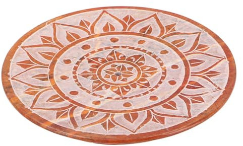 GURU SHOP Indischer Räucherstäbchenhalter Ø 10 cm aus Speckstein, Kerzenteller - Mandala Orange