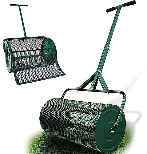 OSBELE Épandeur de Compost, épandeur de Mousse de Tourbe, poignée réglable, Plantation, semis, Engrais, pelouse, Rouleau de Jardin, Panier de remorquage de 24 Pouces, épandage de graines, Pansement