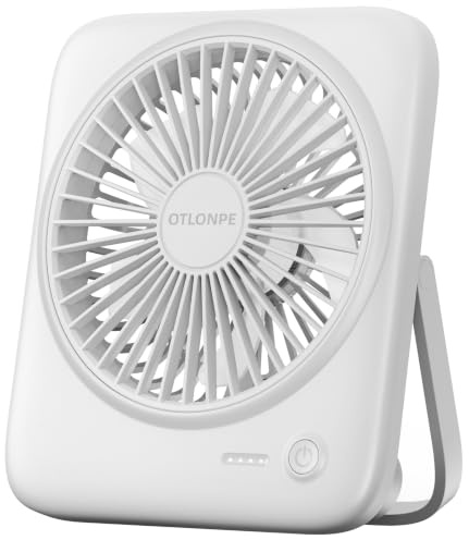 Otlonpe Personal Portable Desk Fan, 4000mAh Small Rechargeable Portable Fan Battery Operated & USB Powered for Travel Sleeping Bedroom Office Home Table, Cordless, Quiet, 4-Speed, 6.5 Inch (White)