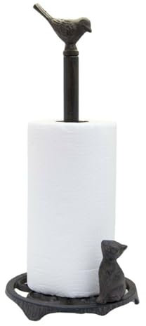 Cast Iron Cat Bird Tissue Roll Holder Dispenser Paper Towel Stand Antique Heavy