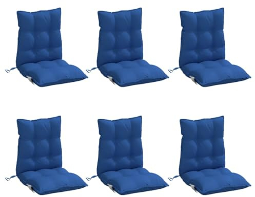 vidaXL Lot de 6 Coussins de Chaise à Dossier Bas, Galette de Siège Imperméable, Coussin d'Extérieur Anti-Glissement Jardin Terrasse, Bleu Royal