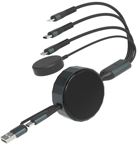 4 in 1 Einziehbares Ladekabel Mit Samsung Watch Ladegerät - [40CM-1,2M] Multi USB C Kabel 100W Schnellladen 3 in 1 Lightning/Typ C/Samsung Watch Ladestation Micro USB