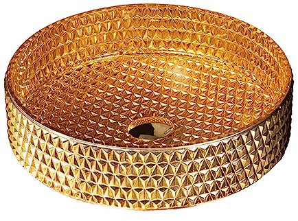 CLLBANT Badezimmer-Waschbecken, 16-Zoll-Waschbecken aus goldenem gehärtetem Glas, künstlerisches rundes Badezimmer-Waschbecken über der Theke,B (B)