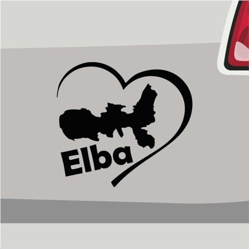 Stickerfreaks Herz Elba Aufkleber Italien Sticker Insel Urlaub Sonne Auto Bike Strand Sun Aufkleber Größe: 6,5x6cm (S) | Farbe: 70-schwarz | Italien Sticker Kleber Deko Tuning Herzschlag