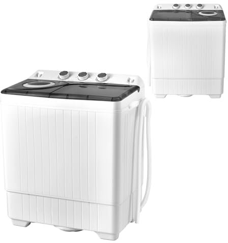 HOMFME Twin Tub Washing Machine, 8.5 KG Total Capacity Compact Washer and Spin Dryer Combo with 3 Modes, Timer and Drain Pump, Portable Mini Laundry Washer for Home Dorm Camping RVs (Black)