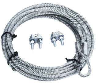 Kit per Porte Basculanti in Acciaio Zincato, Alta Qualità e Resistenza, Fune in Acciaio lunghezza 2,5m Ø4mm + Morsetti per Porte Basculanti di Garage, Box e Officine (Gancio Ad Asola)